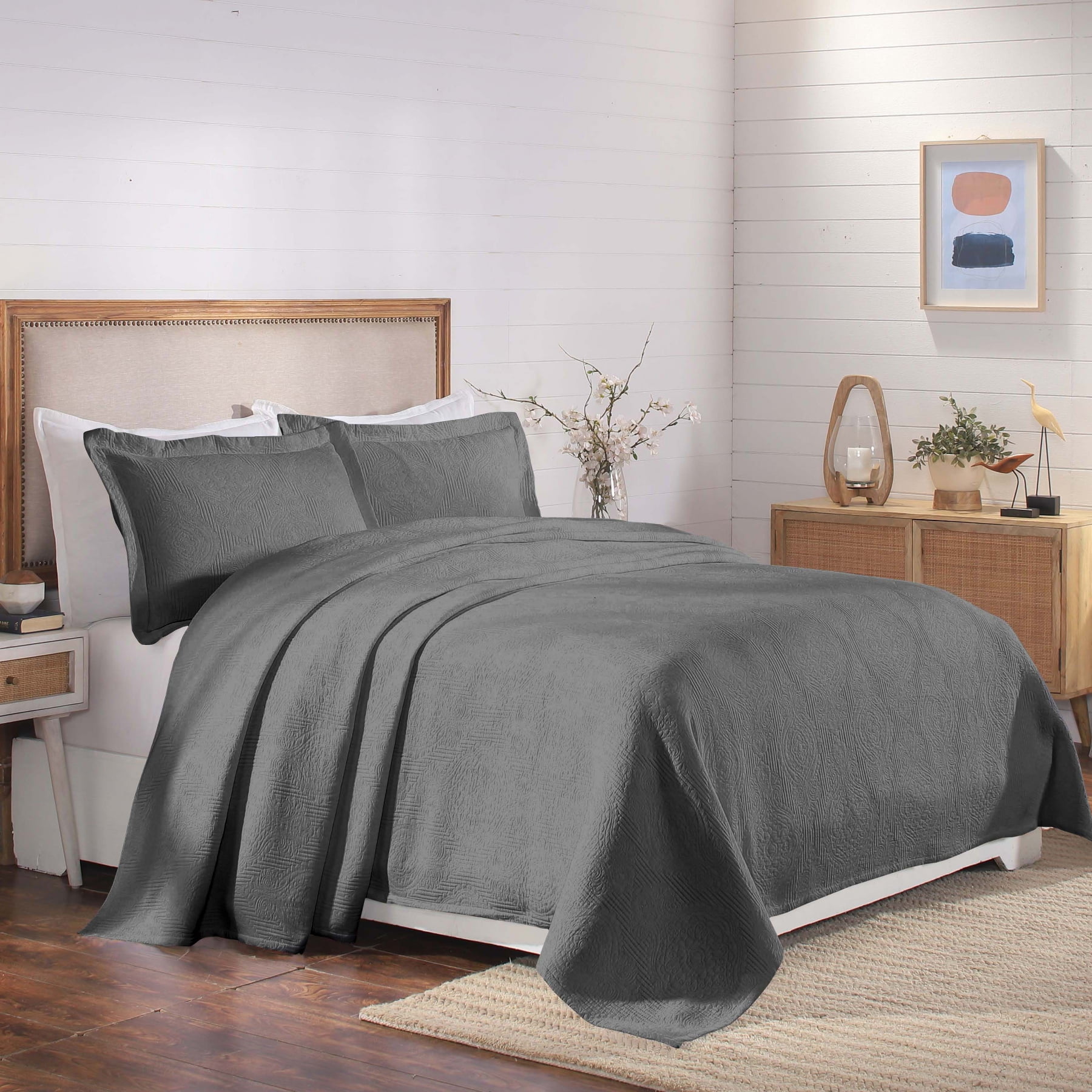 Superior 3-Piece Victory Cotton Matelasse Grey Bedspread Set, King
