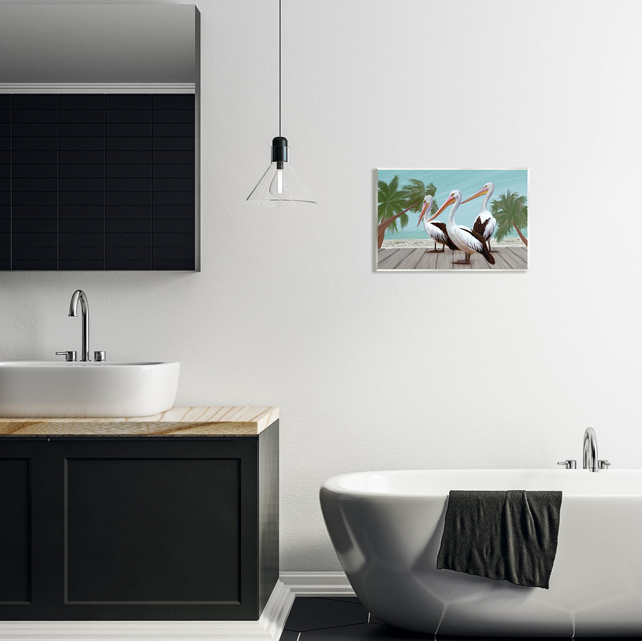 Stupell Industries Tropical Beach Pelicans Palms Graphic Art Unframed Art Print Wall Art, Design by Ziwei Li