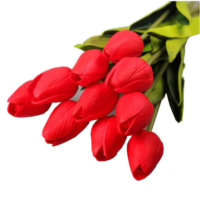 10 Head Latex Real Touch Tulip Flower For Home Bridal Wedding Bouquet Decor Gift 