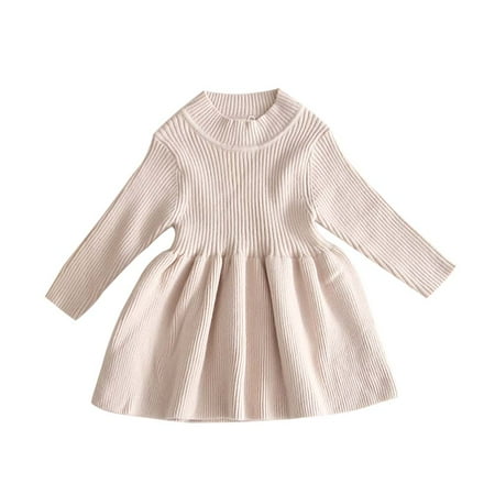 

Licupiee Toddler Baby Girl Long Sleeve Fall Winter Sweater Dress Warm Knit Ruffle Crochet Princess Sweater Dress