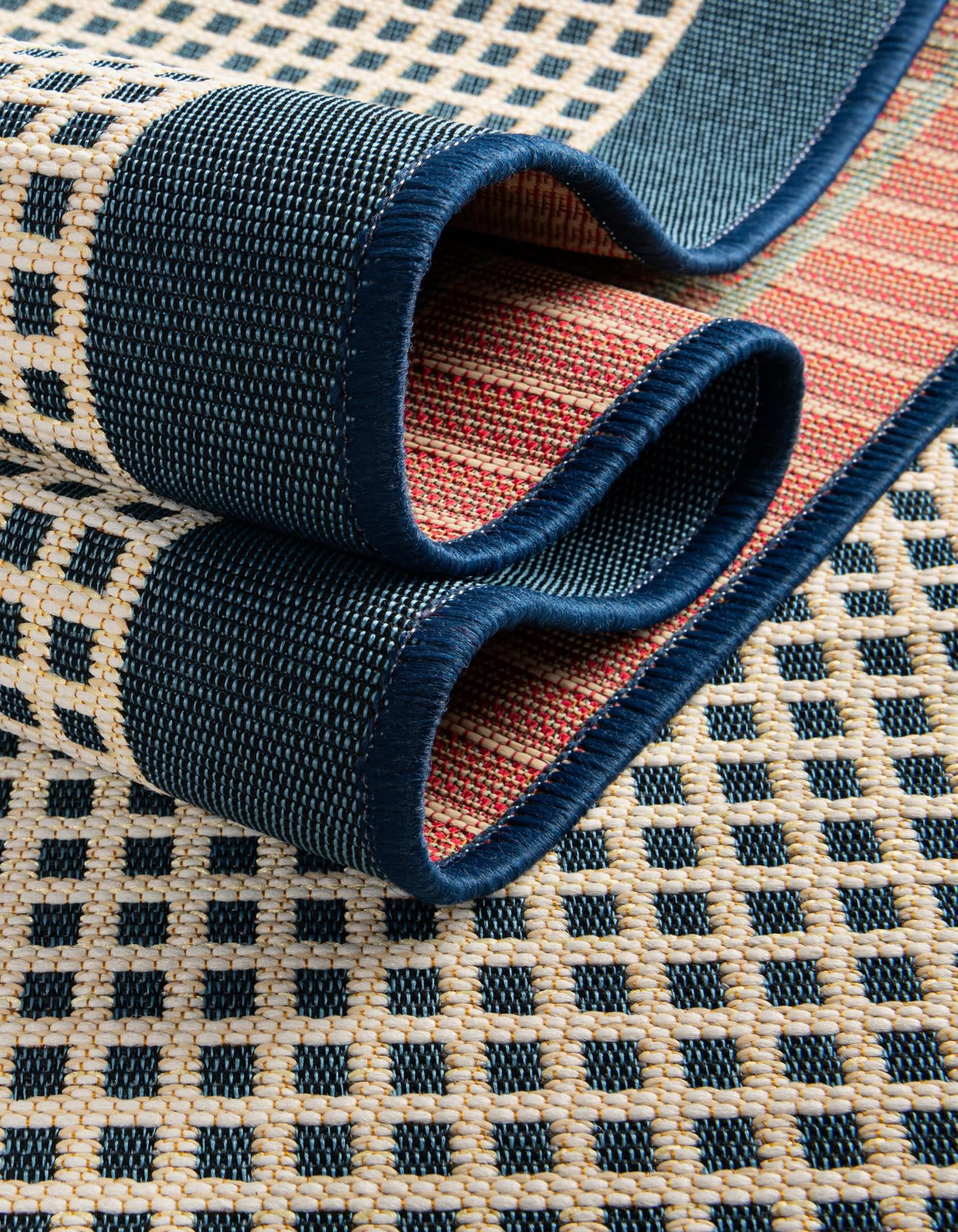 Unique Loom Outdoor Border Collection Area Rug - Frame (9' x 12' Rectangle Navy Blue/Ivory)