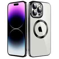 Dteck Clear Magnetic Case for iPhone 14 Pro Max,Shockproof Soft TPU Electro-plating Bumper Case Compatible with MagSafe Cover with Built-in Camera Lens Protector,Black