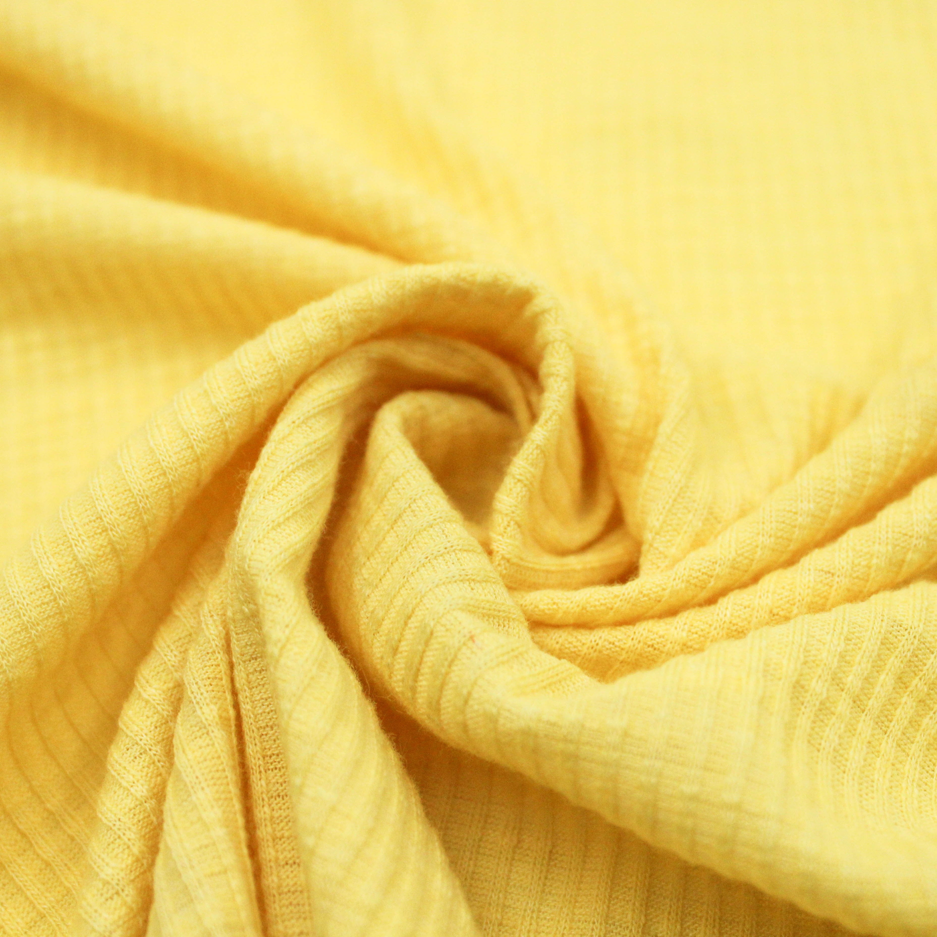 FREE SHIPPING Bright Yellow Poly Cotton Spandex 4x2 Rib Knit Fabric DIY Projects by the Yard