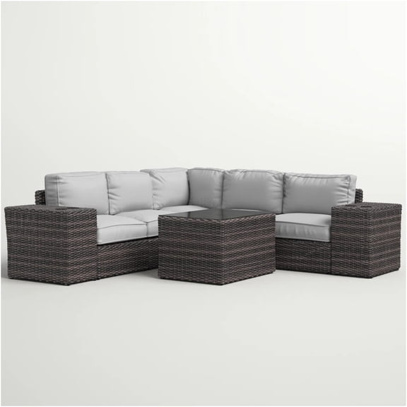 JERFIT 8-Piece Outdoor Patio Sectional Set with Tempered Glass Table, Gray All-Weather PE Wicker Furniture for 4 with Washable Cushions