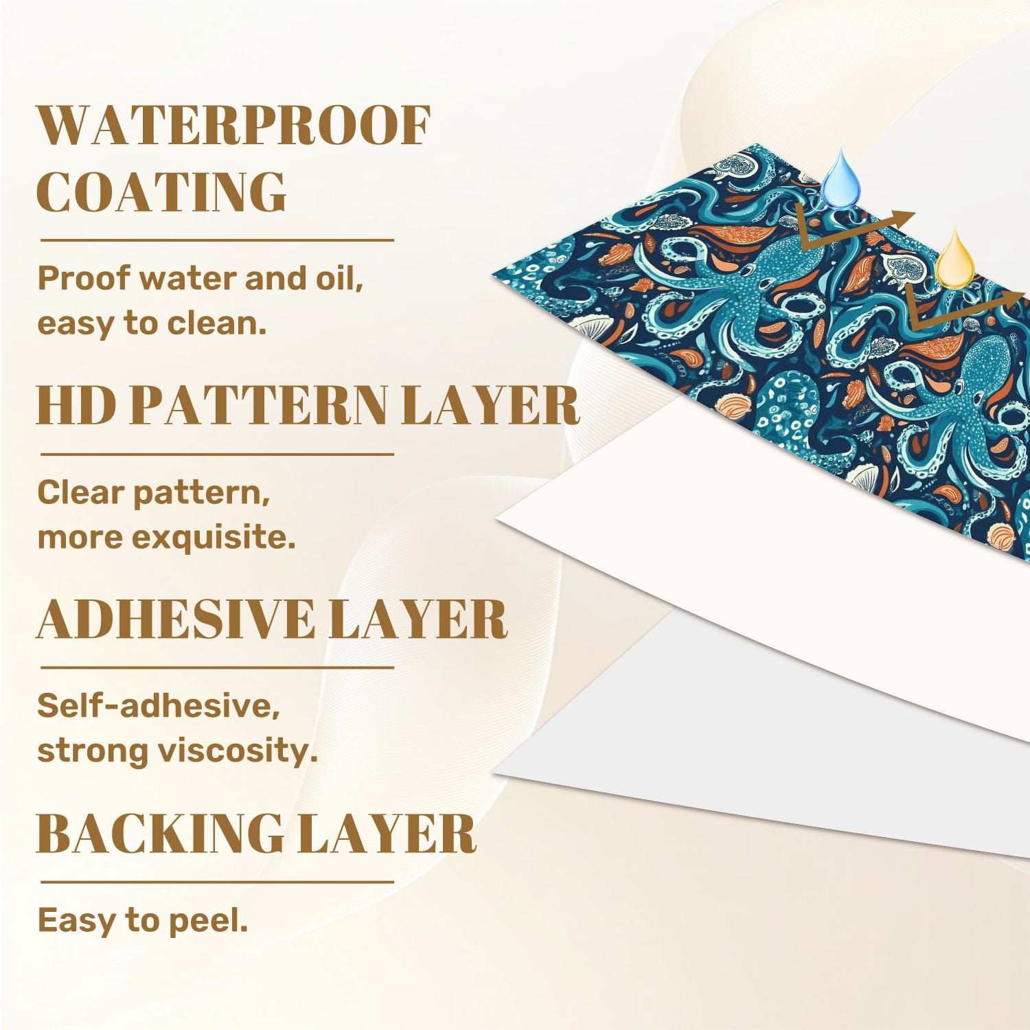 Paisley Peel and Stick Wallpaper 23.6in x 9.8ft Abstract Ocean Design Octopus Marine Life Blue Orange Contact Paper Vinyl Waterproof Self Adhesive Wall Paper for Bedroom Shelf Cabinet Renter Friendly