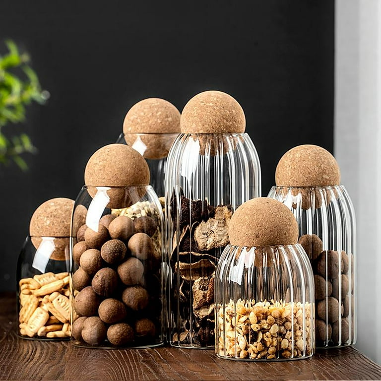 OSQI Storage Glass Jar with Ball Lid - Set of 3, Cute Decorative Round Jars  with Wood Ball Lid
