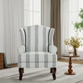 thumbnail image 6 of UIXE High Back Accent Chairs Set of 2, Upholstered Armchair in Fabric with Solid Wood Legs, Retro Arm Chair Comfy Single Sofa Reading Seat for Living Room, Stripe Navy, 6 of 6