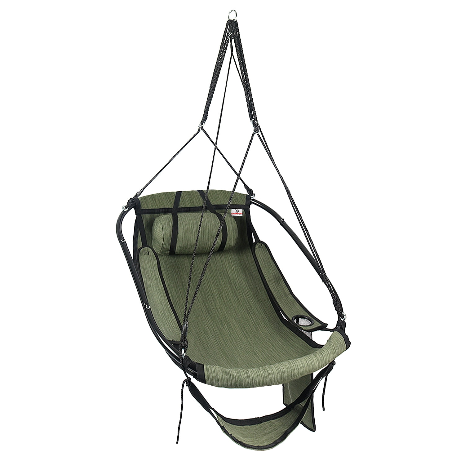 Bathonly Hammock Chair with Footrest, Sky Chair with Metal Bar, Max 330 LBS Capacity, Green. G1-0021GN