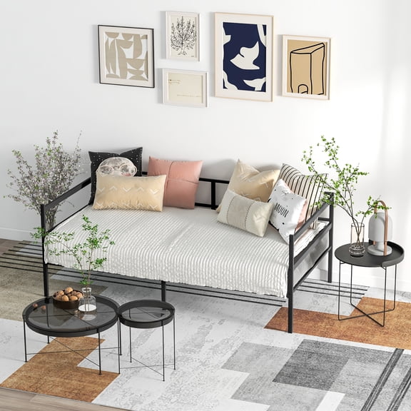 Giantex Twin Size Metal Daybed Frame, 2-in-1 Multifunctional Sofa Bed Frame w/Headboard & Heavy-Duty Steel Slats, Mattress Foundation Platform
