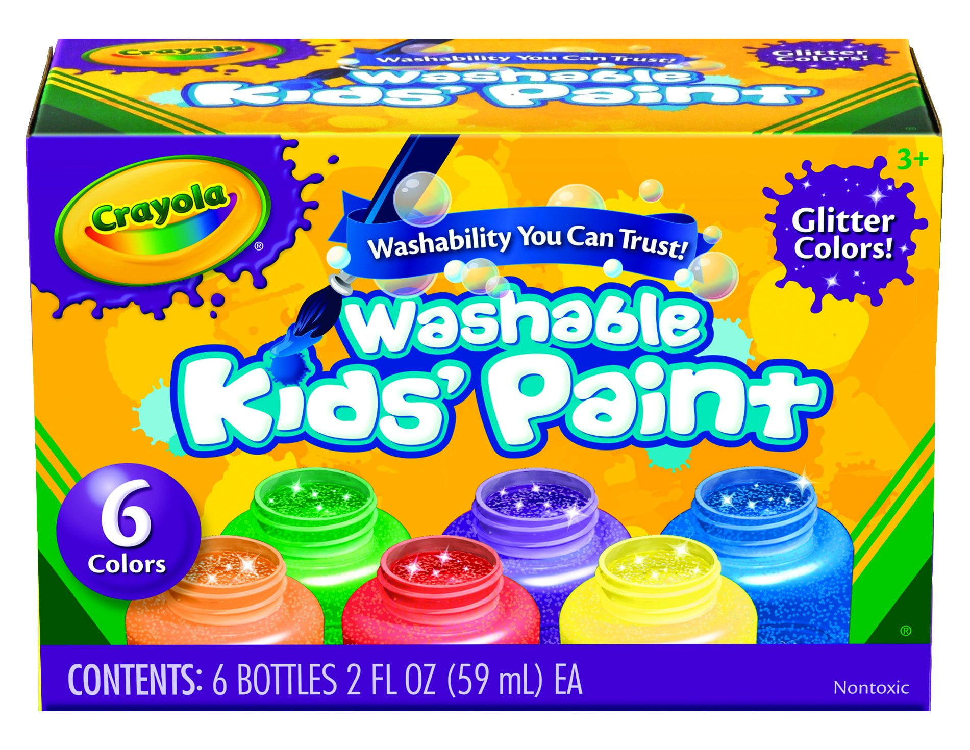 Crayola CYO542400 6-Color Glitter Washable Kids Paint- 6 Per Set