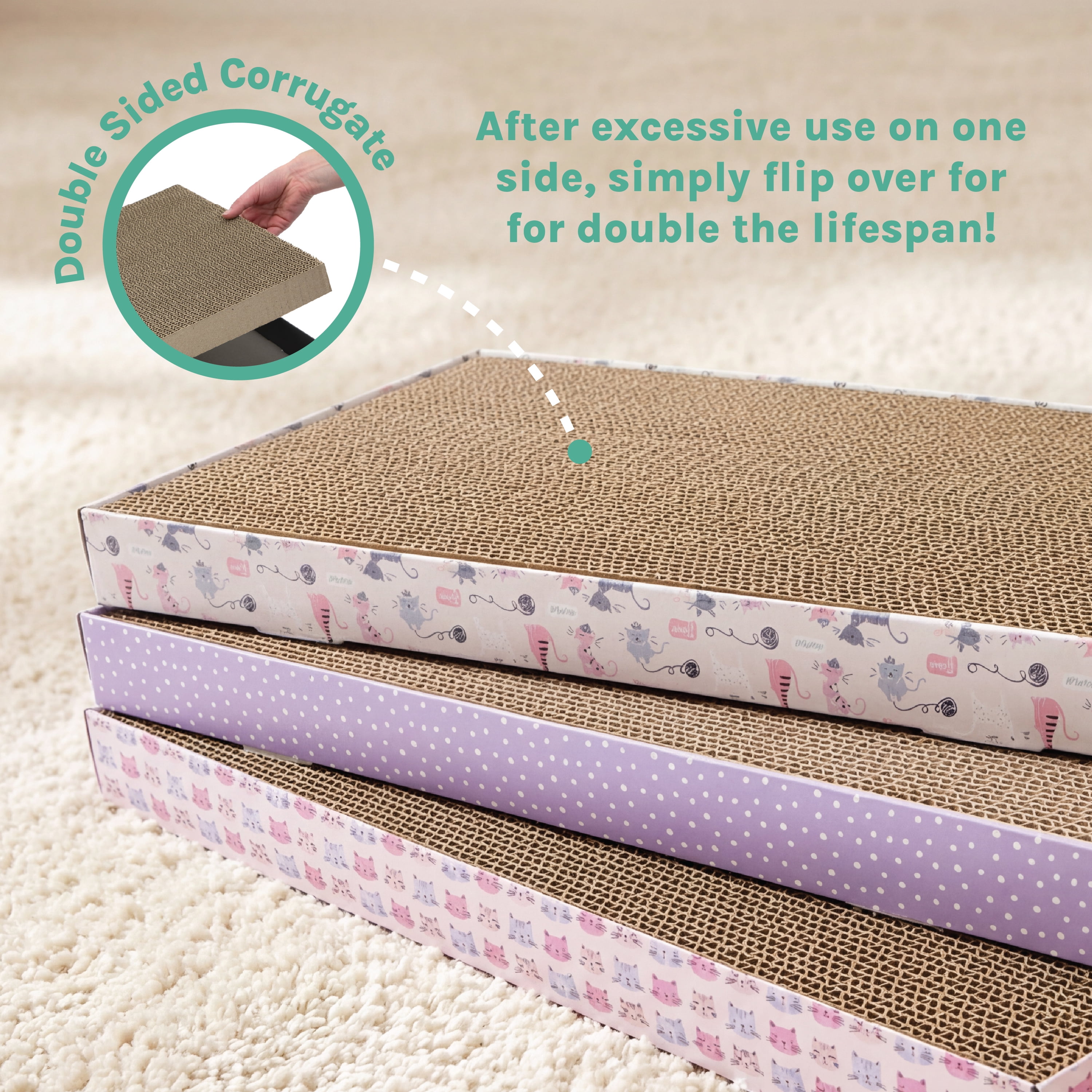 Kitty City XL Corrugated Cardboard Cat Scratching Pads, Assorted Prints, 3-Pack, Multicolored, One Size
