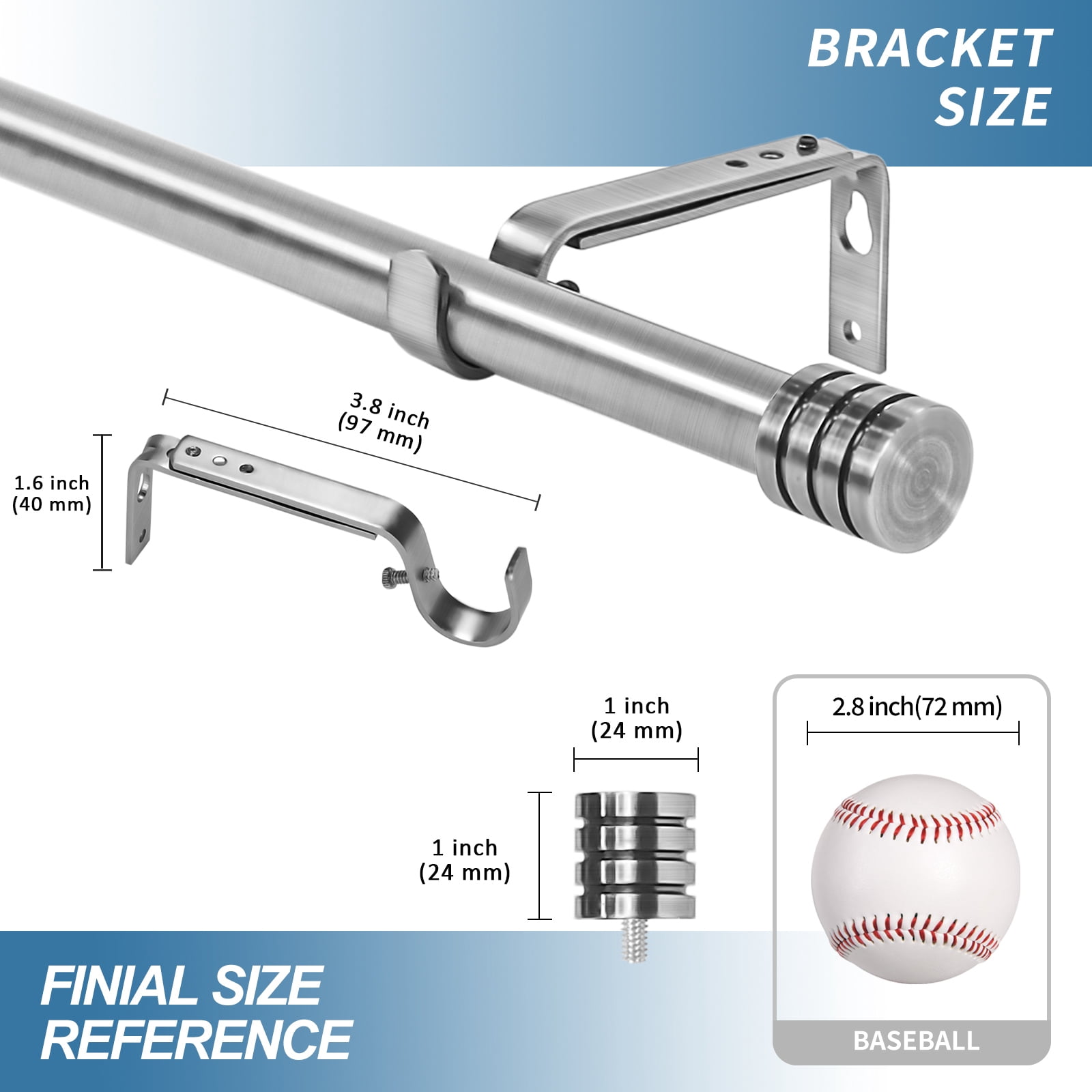 Urbanest Adjustable Spire Curtain 5/8" Rod, 28"-48", Brushed Steel
