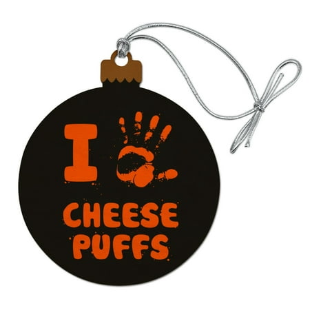 I Love Cheese Puffs Hand Print and Crumbs Funny Wood Christmas Tree Holiday