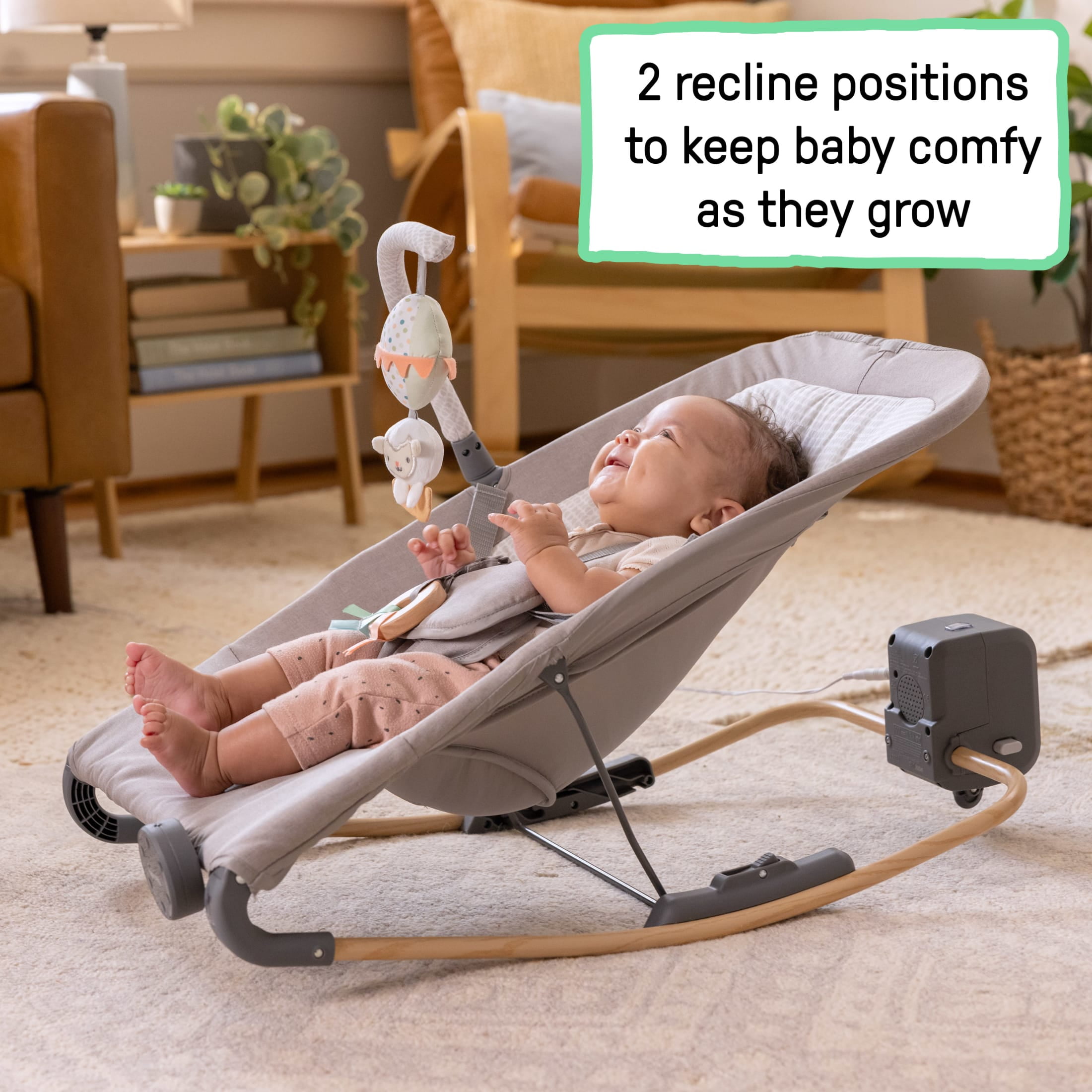Ingenuity Keep InMotion Automatic Baby Rocking Seat for Ages 0-6 Months, Soulful Skies, Gray