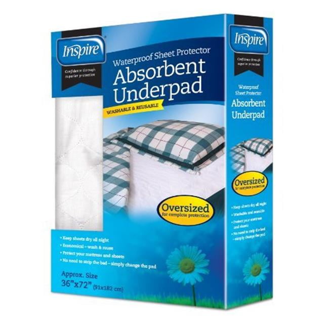 K2 Health Products BP3672RT Inspire Waterproof Sheet Protector Absorbent Underpad - Oversized - 36 in. x 72 in