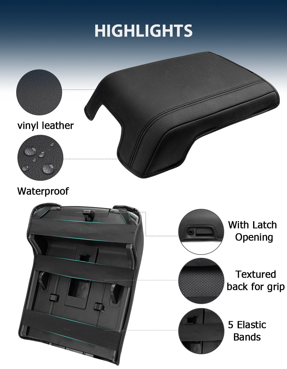 KBH Center Console Armrest Cover Fit for Ford F250 F350 F450 2011-2016 Super Duty Accessories, Leather Comfort Armrest Pad Console Lid Cushion Protector, Black