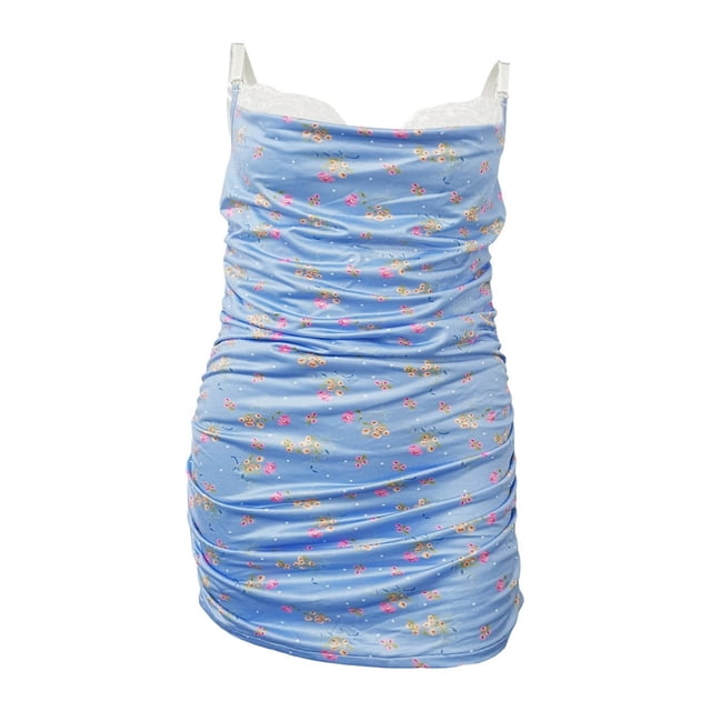 Robe de Boîte de Nuit pour Femmes Sans Manches Froncée avec Motif Floral Moulant Mini