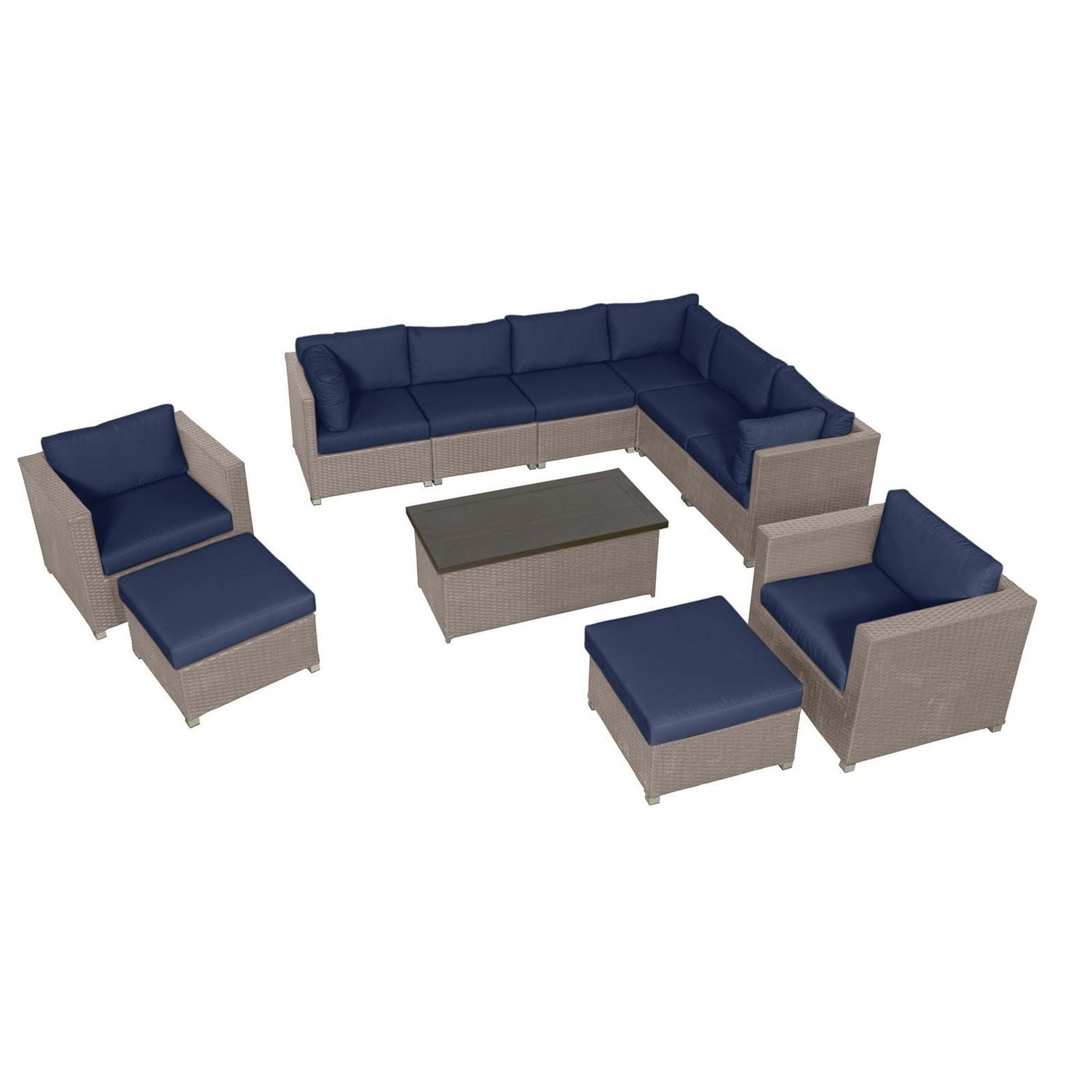 Chambers Bay Collection 11-Piece Aluminum Patio Conversation Set with Navy Cushions