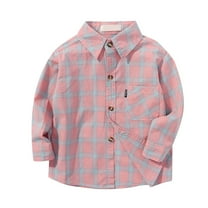 Toddler Button Down Shirt Toddler Boy Flannel Girls' Flannel Plaid Shirt Button Down Long Sleeved Shirts Cotton Plaid Jacket with Pockets Light Pink 10-12 Years