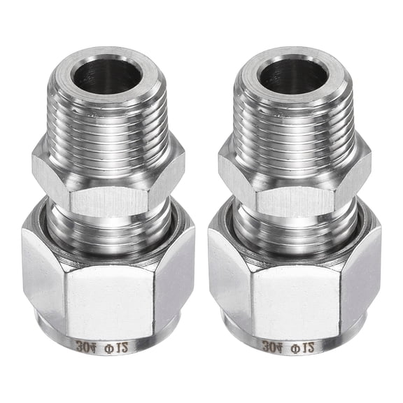 Uxcell 2pcs Compression Fitting 12mm OD x 3/8" NPT Male Stainless Steel Coupler Adapter