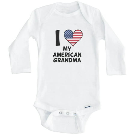 

I Heart My American Grandma United States Flag One Piece Baby Bodysuit (Long Sleeve) 6-9 Months White