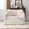 thumbnail image 2 of 43.9" Wide Modern Upholstered Farmhouse Performance Accent Chair with Black Metal Legs, Chenille Reading Armchair Single Sofa with Two Bolster Pillows for Living Room offices and Lounge, Beige, 2 of 7