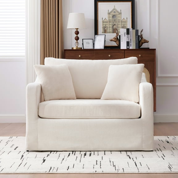 CKEASEAN 45.27" Chenille Single Sofa Chair, Comfy Accent Chairs with Black Metal Legs, Upholstered Deep Seat Comfy Reading Armchair with Two Bolster Pillows for Living Room offices