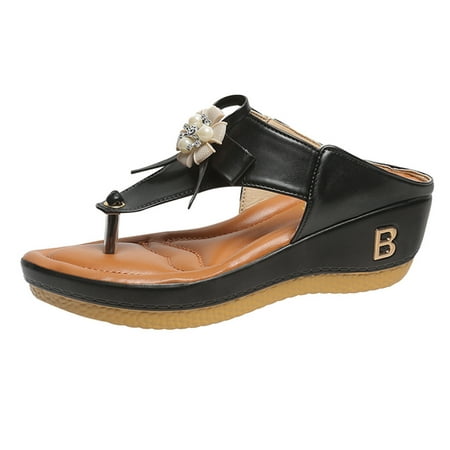 

nsendm Dress Sandals for Women Low Heel Comfortable Women Sandals Thong Platform Wedge Shoes Women Slide Sandals Sandal Black 9