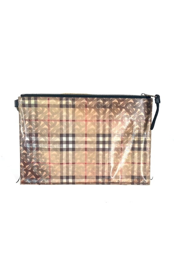 Pre-Owned BURBERRY Burberry Logo Check TB Pouch Bag with Strap Clutch Nylon Men's Women's Beige