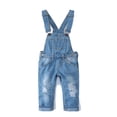 thumbnail image 1 of KIDSCOOL SPACE Little Girl Boy Ripped Denim Cute Slim Pants Jean Overalls,12-18 Months, 1 of 6