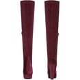 thumbnail image 2 of BLISSFUL STEP Women's Boots Faux Velvet Over The Knee Platform Round Toe Chunky Heel Boots  Burgundy 9, 2 of 7
