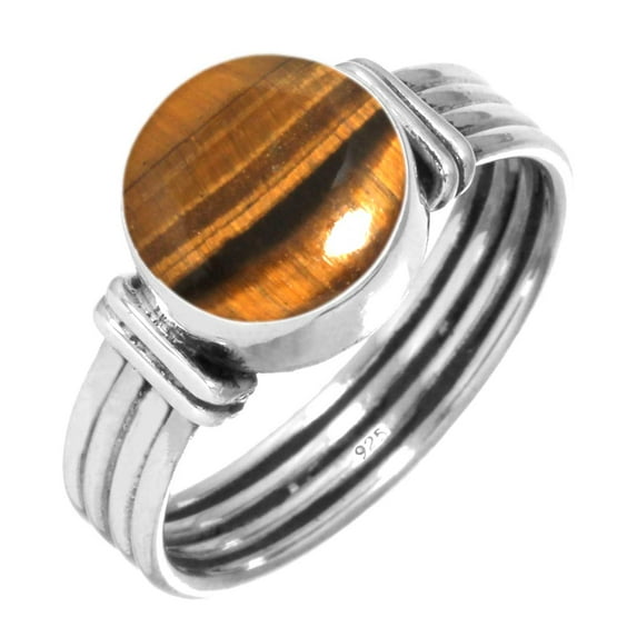 925 Silver Ring For Women - Men Brown Natural Tiger Eye Stone Silver Ring Size 7.5 June Birthstone Fashion Silver Ring Size 7.5 Gift For Sister On New Year 925 Silver Jewelry With Gemstone