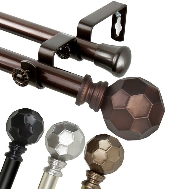 66" to 120" Adjustable 3/4" Dia Double Curtain Rod in Cocoa with Ludmila Finials,(4790-667)