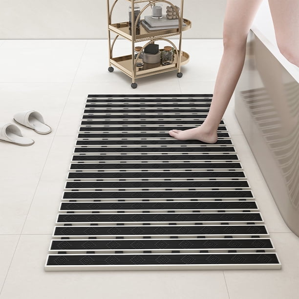 Alfombra Antideslizante para Baño | Tapete Impermeable de PVC para Baño y Ducha | Secado Rápido, Absorbente para Baño y Puerta de Inodoro | Superficie Suave Antideslizante | Negro | 40x69cm | 1
