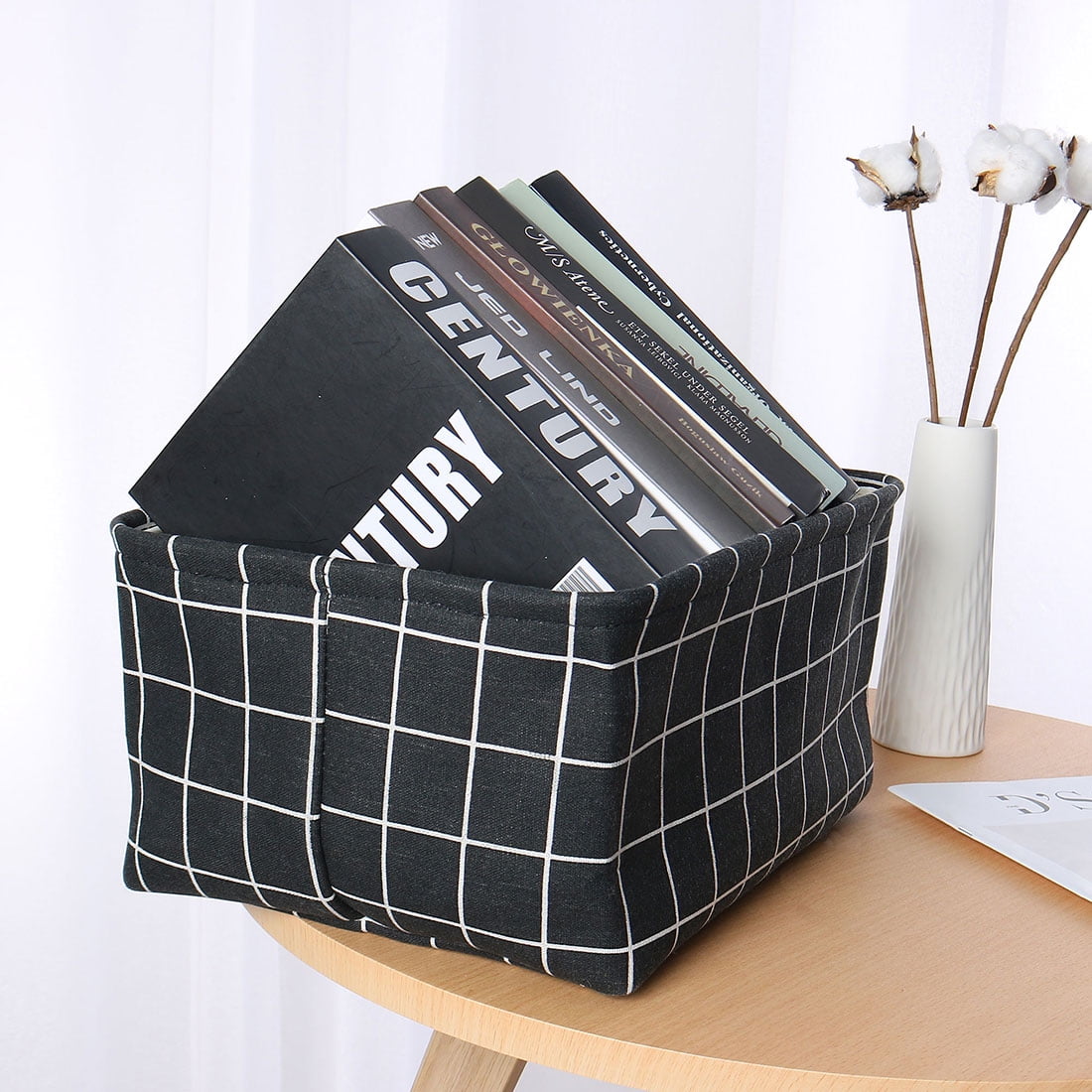 Unique Bargains Foldable Canvas Fabric Storage Bins Basket Clothing Storage Black-S
