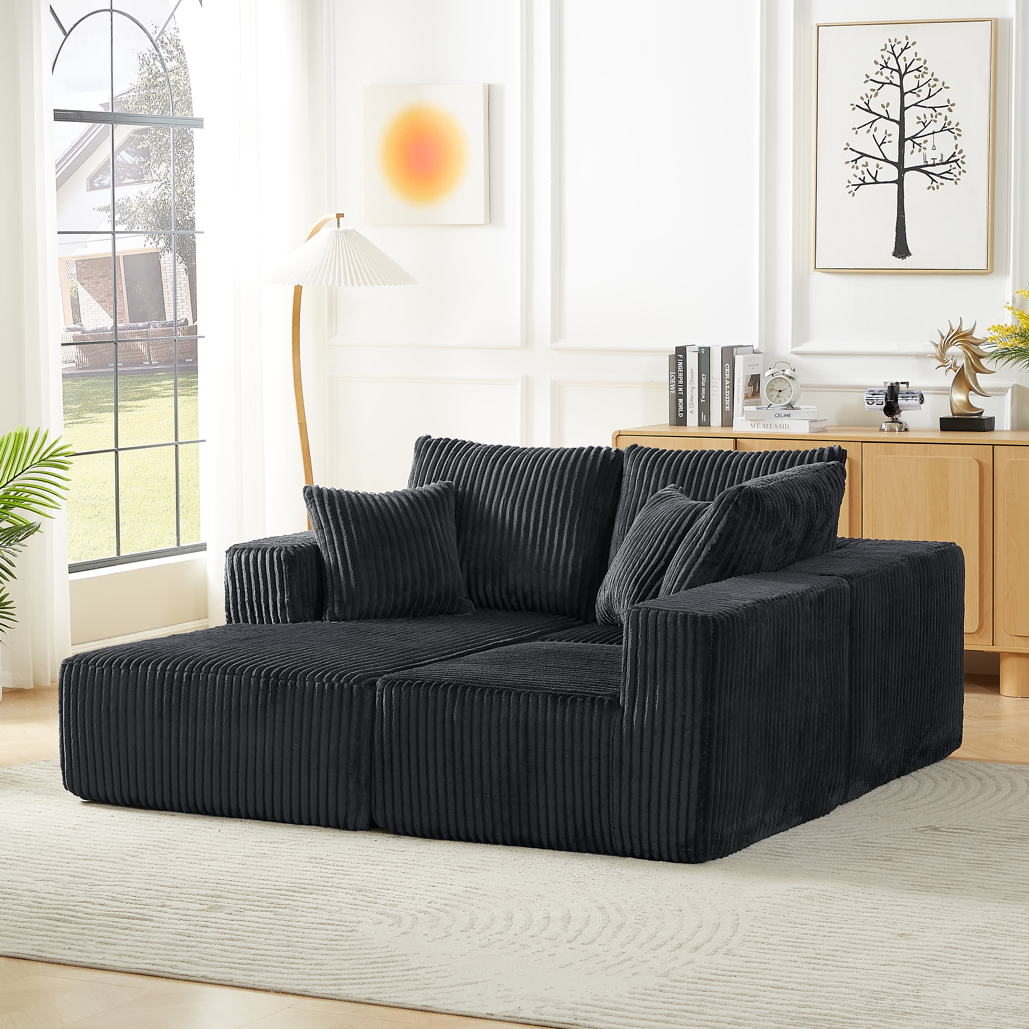MAYEERTY Corduroy Cloud Sectional Sofa with Deep Seat, Modern Modular Couches for Living Room, 103*66*24"Dark Grey