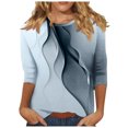 thumbnail image 1 of Besolor Hauts d'Été pour Femmes 2024 Mode Imprimé Col Rond T-Shirts Habillés Décontractés Blouse Manches 3/4 et Hauts, 1 of 5