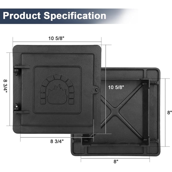 Fireplace Cast Iron Chimney Clean Out Door, Prepared with Flanged Frame, 8 by 8 Inch, Black