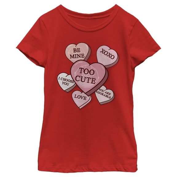 Girl's Star Wars: The Mandalorian The Child TooCute Candy Hearts Graphic Tee Red Large