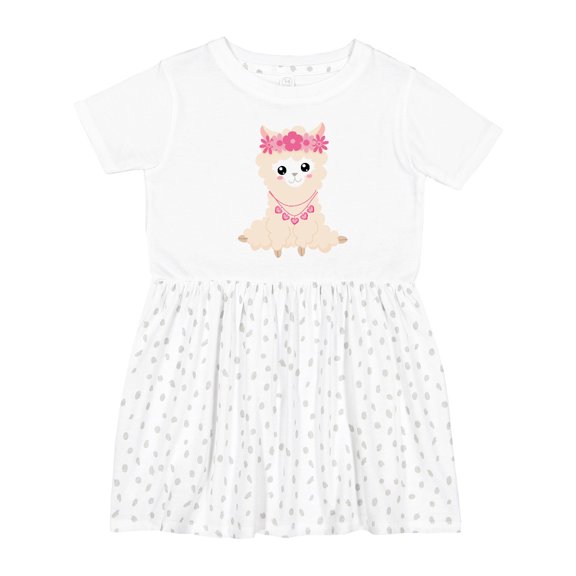 Inktastic Beige Llama, Cute Llama, Alpaca, Flowers, Hearts Girls Toddler Dress