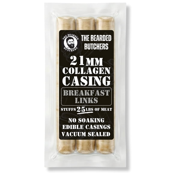 Bearded Butchers 21mm Fresh Edible Collagen Casings (3-Pack) – Ideal for Breakfast Sausage Links – Holds 25lbs of Meat – Ready to Use, No Soaking Required – DIY Sausage Skins
