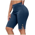 thumbnail image 2 of Busydd Leggings for Women Plus Size L-5XL Stretchy Slim Workout Leggings Solid Color Button Knee Length Gym Shorts Trendy Casual Slit Hem Running Yoga Shorts L, 2 of 9