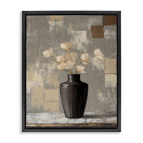 Stupell Industries Modern Modern Black Vase & Flowers Black Floating Frame Canvas Art, 17 x 21, by Franklyn Gregory