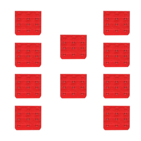 TELOLY 10 Pcs Bra Extender 2.2  Flexible 3 Rows and 3 Fasteners Women s Bra Extenders Eco-Friendly and Non-Toxic Dyes Bra Strap Extender Red