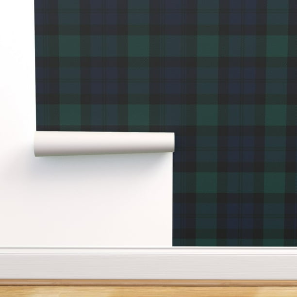 Peel & Stick Wallpaper Swatch Tartan Traditional Textured Plaid Black Preppy Classic Custom