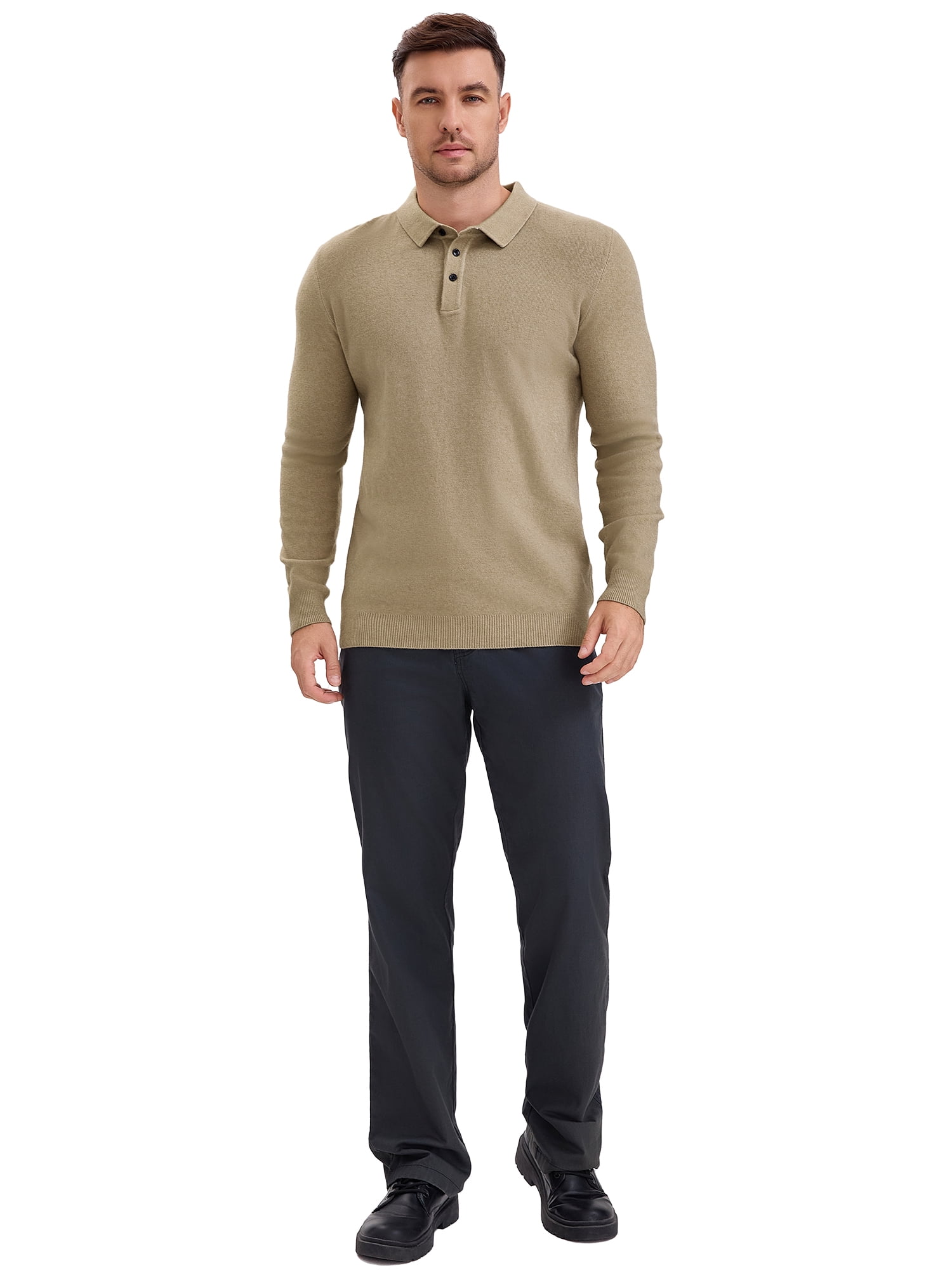 DARING DIVA Men's Long Sleeve Pullover Business Knitted Polo Shirt XL Khaki