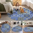thumbnail image 5 of Vintage Boho Round Area Rug 3.3Ft Washable Circle Rugs for Dining Room Table, Middle Century Bohemia Style Patchwork Blue Non-Slip Carpet Floor Mats Indoor Outdoor Carpet Runner Aesthetic Home Decor, 5 of 8