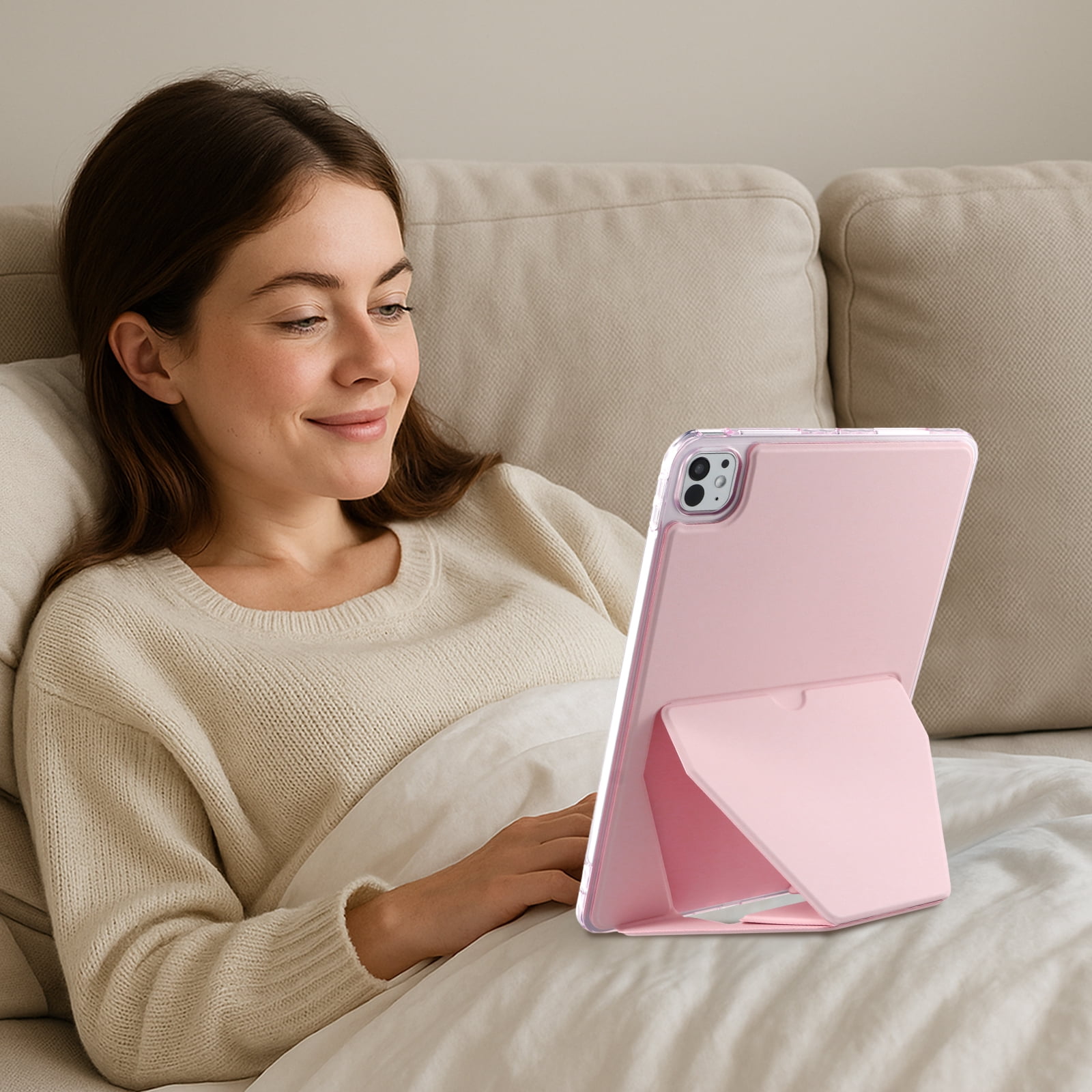 TECH CIRCLE For Apple iPad Pro 13-Inch (M4/M5) 2024/2025 Release Slim PU Leather Back Cover Case with Kickstand, Lightweight Protective Scratch Resistant Stylish Thin Case, 04 Pink