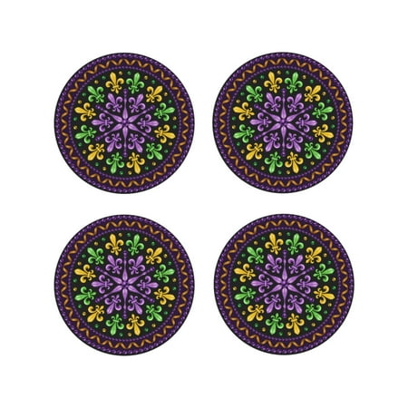 

Junzan Mardi Gras5 Print Coasters for Drinks - Leather Coasters Set of 4 for Coffee Table for Housewarming/Kitchen/Bar/Decor-Round Shape