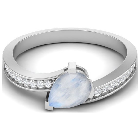 7x5MM Pear Shape Natural Moonstone 925 Sterling Silver Solitaire Mother's Day Gift Ring